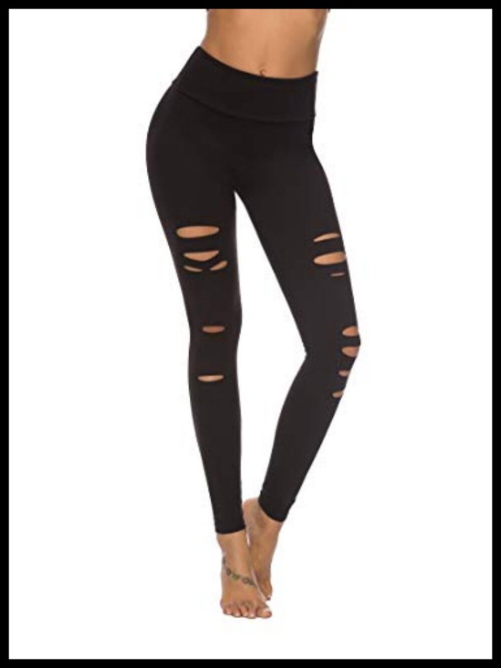 High Waist Yoga Pants Cutout Ripped Tummy Control Workout Leggings